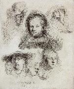 Studies of the Head of Saskia and Others Rembrandt